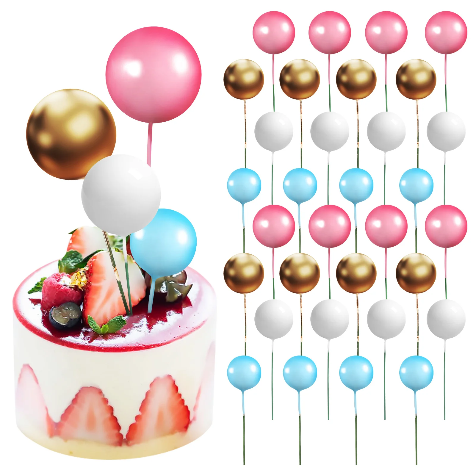 

40 Pcs Cake Foam Balls Birthday Toppers Cupcake Balloon Ornament Flowers Garland for Decoration