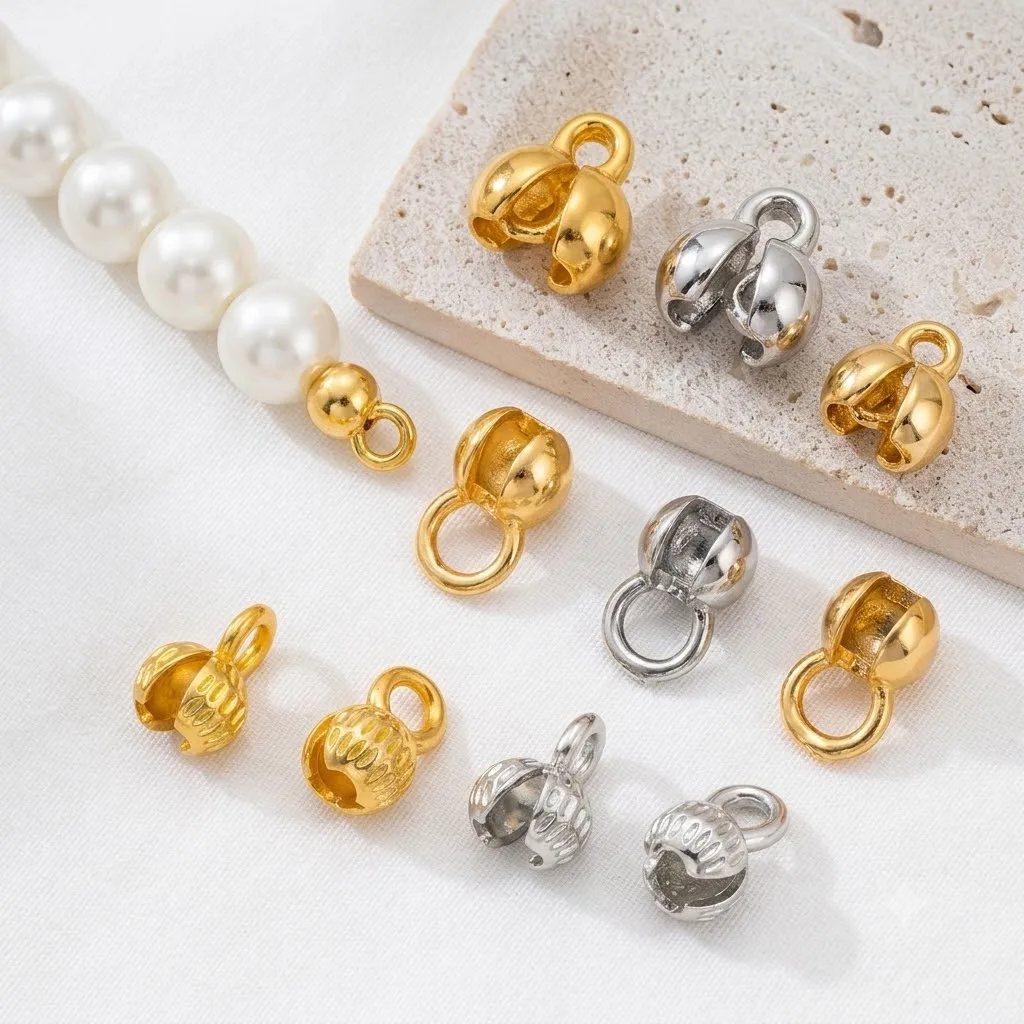 20Pcs 18K Gold Plated Crimp End Beads Cover Bead Tip Ball Chain Connector For DIY Bracelets Necklaces Jewelry Making Accessories