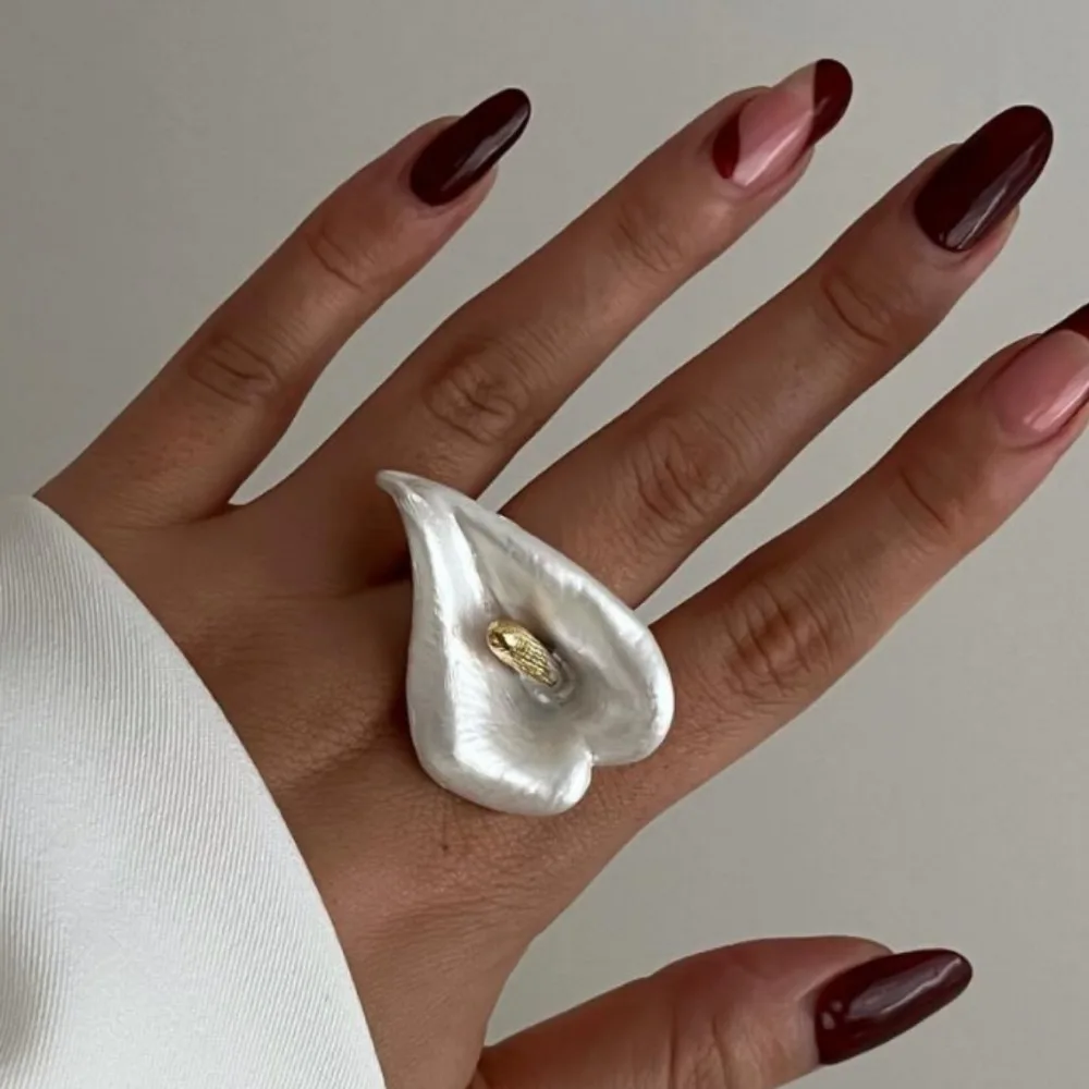 Exaggerated Personality Dripping Oil Enamel Calla Flowers Open Adjustable Rings for Women Unique Design Fashion Jewelry Кольца