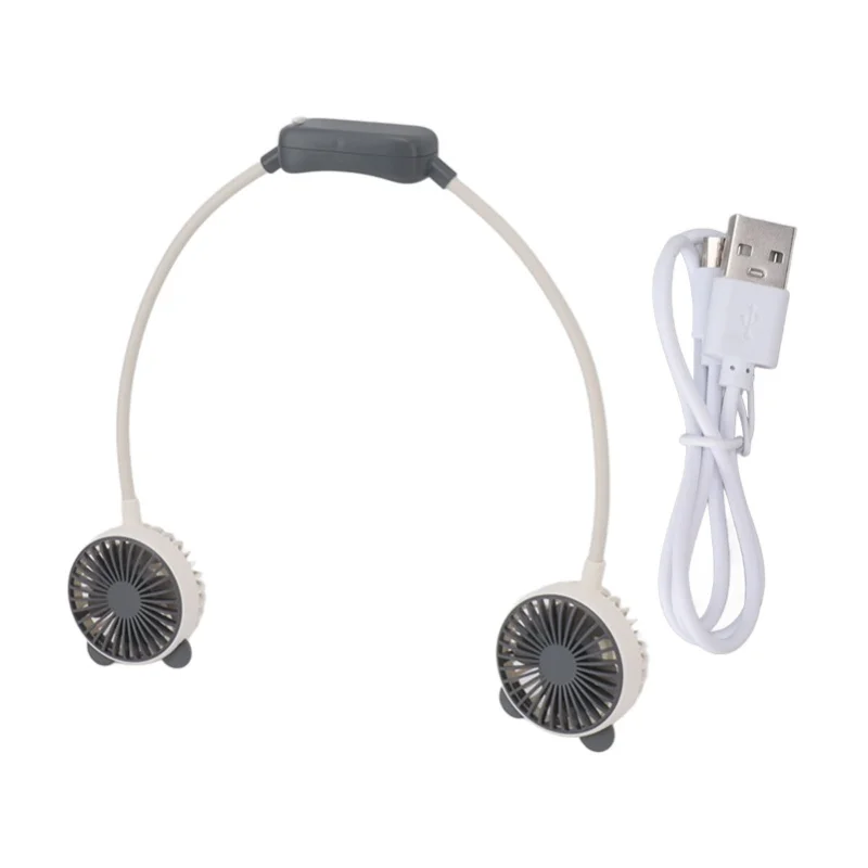 

Portable Neck Fan Dual Head Bendable Wearable USB Rechargeable Hand Free Mini Hanging Fan For Office Travel White