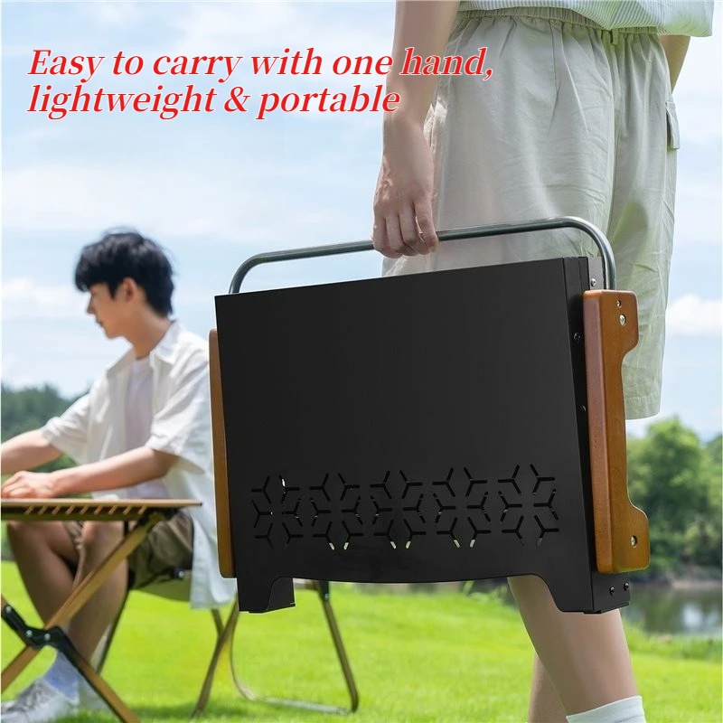 Portable Foldable Stainless Steel Charcoal BBQ Grill with Wind Shield, Outdoor Camping Stove