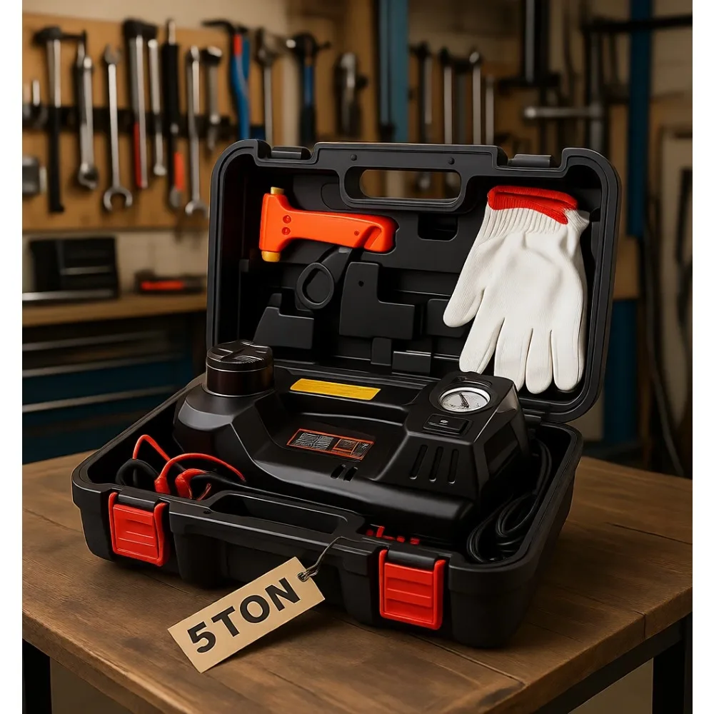 

Electric Car Jack 12V Hydraulic Portable Quick Lift with Tire Inflator LED Light Complete Accessories