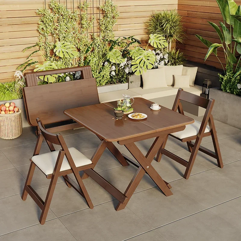 

Solid wood balcony folding table and chair three-piece combination creative leisure chair household tea drinking small apartment