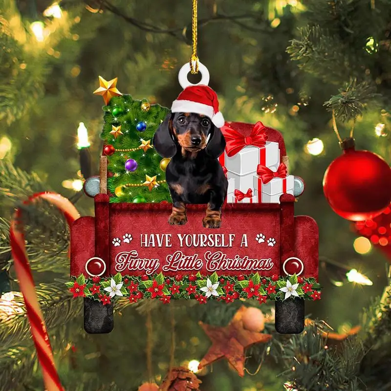 Dachshund Christmas Ornaments Acrylic Christmas Tree Pendants Sausage Dog Hanging Crafts Dog Decor For Home Winter Party