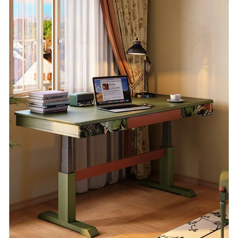 

Electric lifting table French retro home solid wood desk