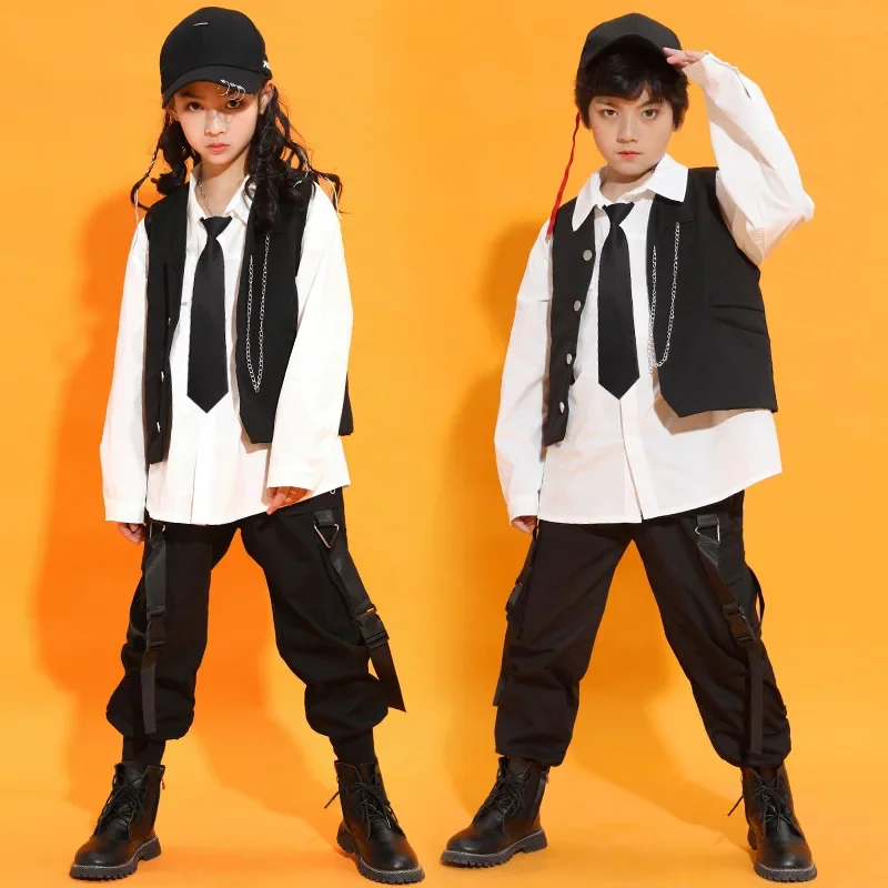 Oversized Shirt Top Sleeveless Jacket Tactical Cargo Pants Kid Hip Hop Clothing for Girls Boys Jazz Dance Costume Clothes Wear