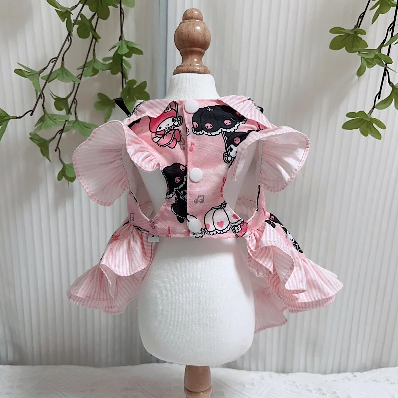 Cute Cartoon Print Pet Dog Clothes Handmade Cotton Pink Princess Dresses For Small Medium Dog Spring Summer Puppy Dog Skirt Coat