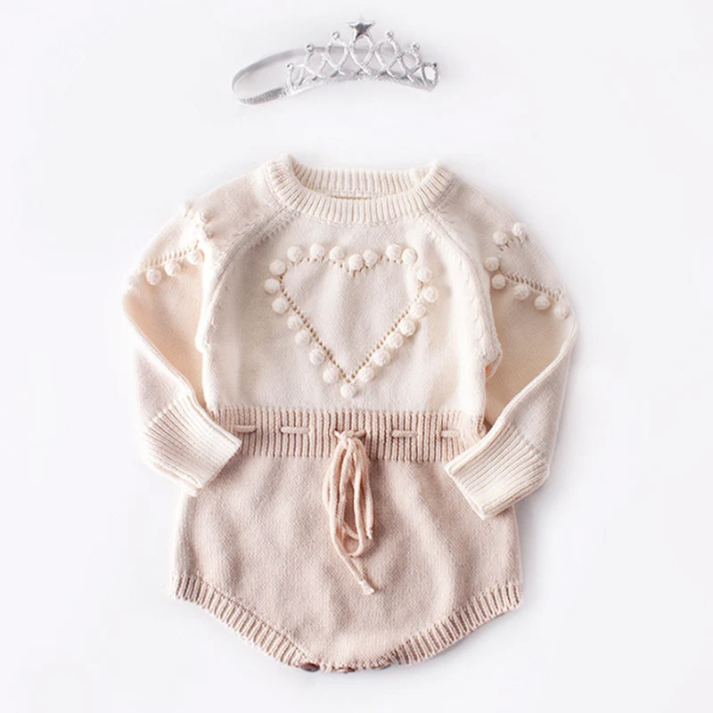 

Spring Autumn Newborn Bodysuit Infant Girls Knit Long-Sleeved Handmade Love Sweater Rompers Kids One-Piece Baby Clothing