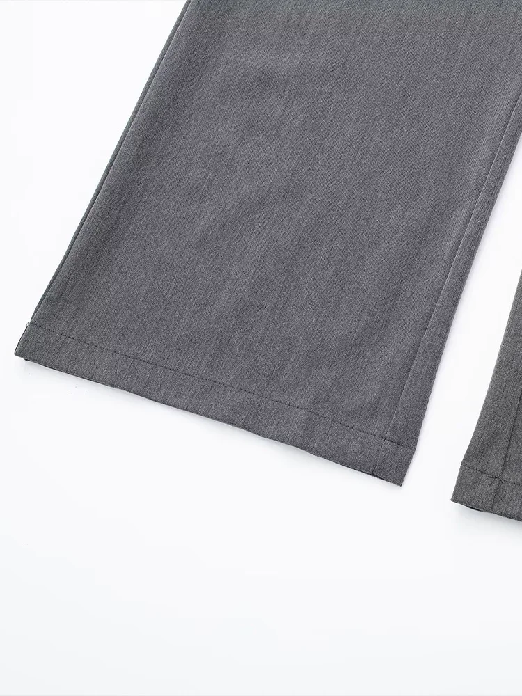 여성 패션 솔리드 앞 지퍼 스트레이트 팬츠 빈티지 하이웨이스트 풀 기장 여성 시크 레이디 트라우저