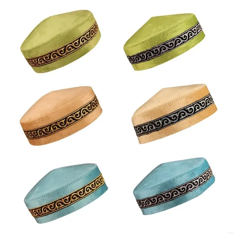 

39BC Saudi Headwear Muslims Men Jewish Skull Caps Classical Round Design Ceremonial Headwear Embroidered Hat