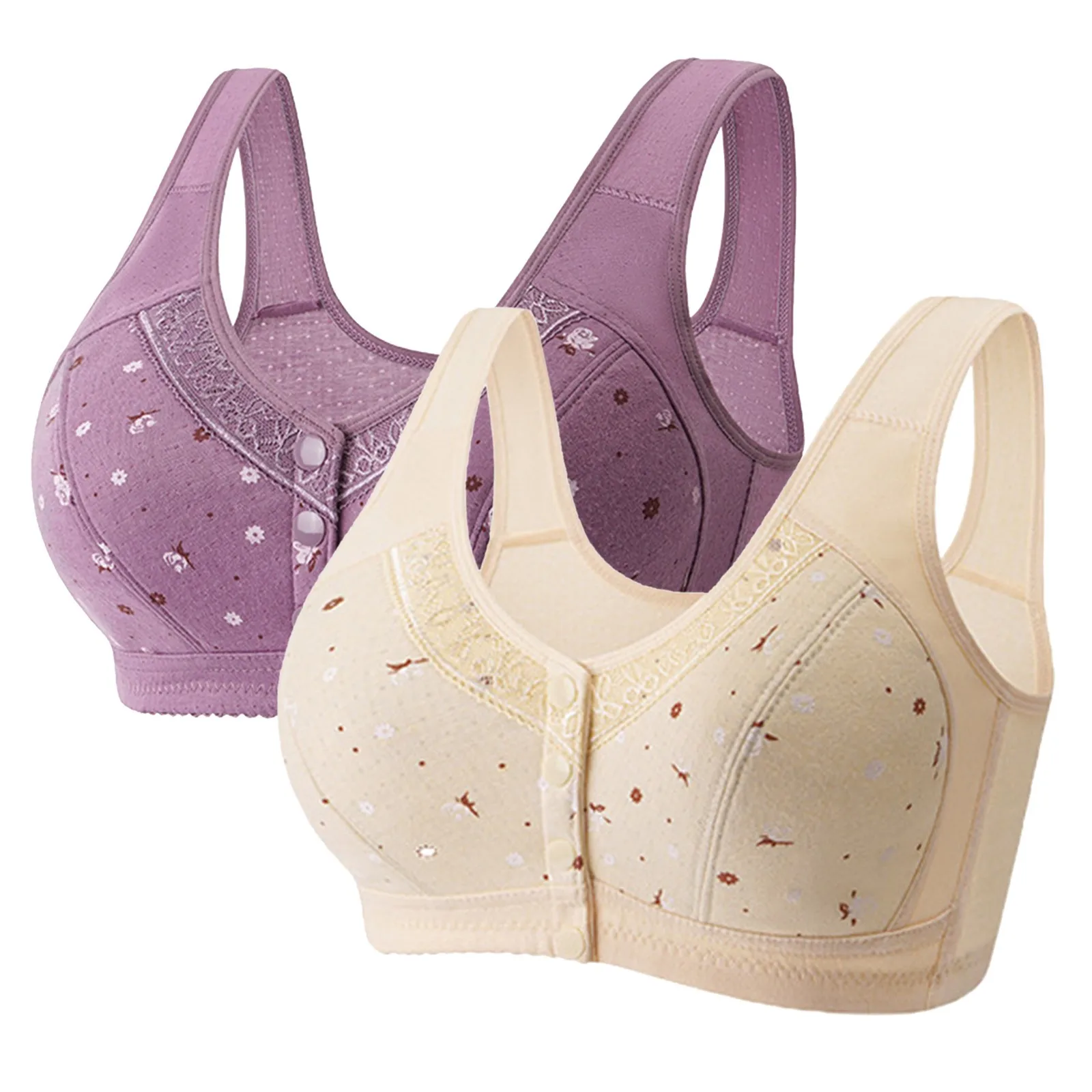 2PC Wireless Bralette biancheria intima confortevole di mezza età donne anziane pizzo petto avvolgere Ultra-sottile mamma anteriore fibbia aperta cotone