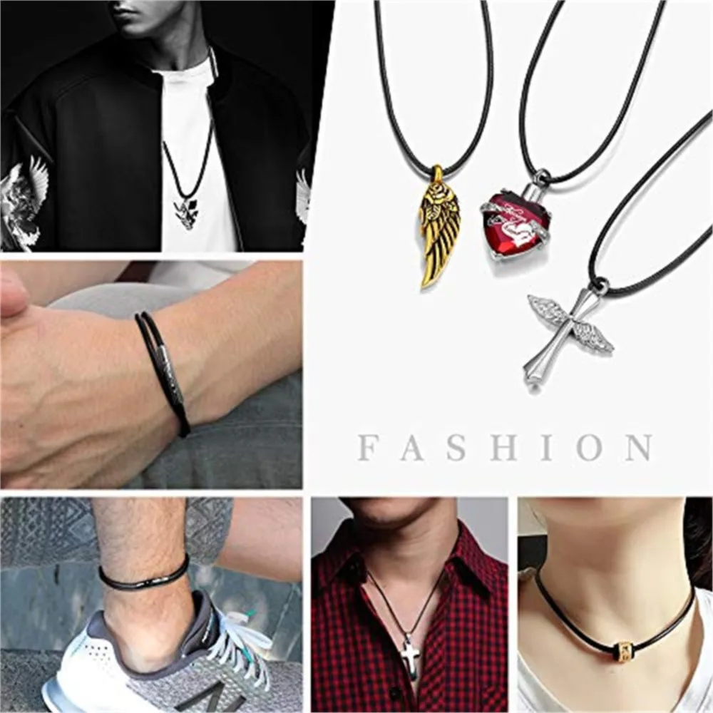 1/1.5/2/3mm Waterproof Braided Leather Chain Cord Rope Necklace with Stainless Steel Clasp for DIY Pendant Jewelry Making Men image 6