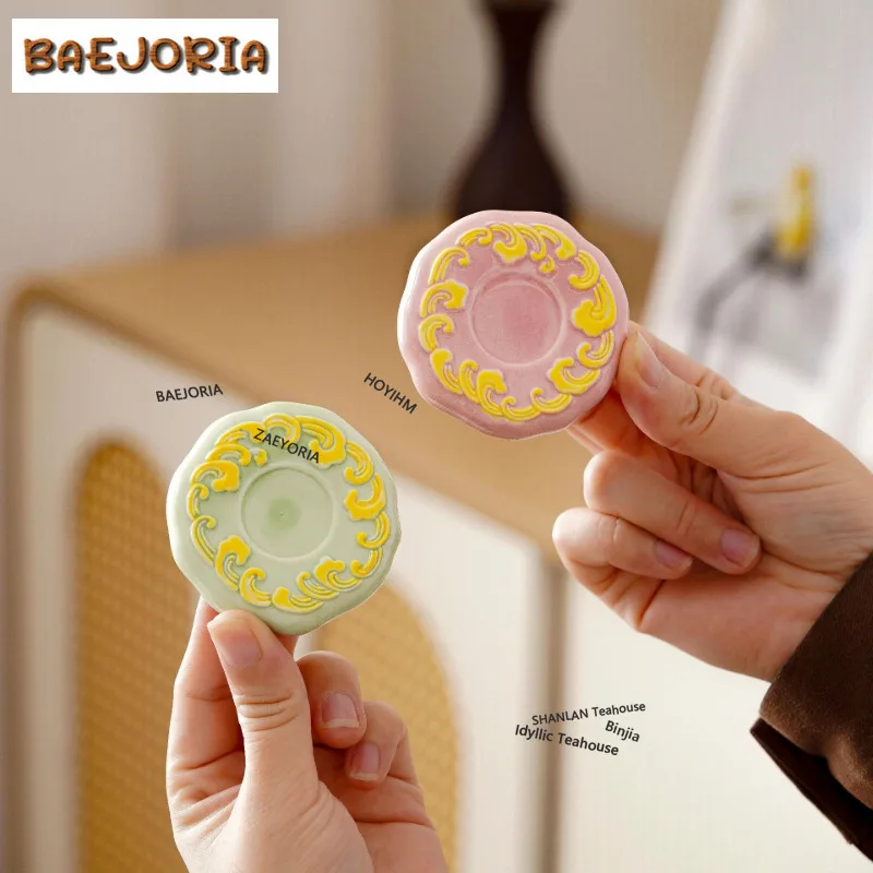 BAEJORIA Sea Wave Ceramic Base Teapot Cover Holder Traditional Cover Frame Lid Bracket Zisha Pot Lid Shelf For Tea Ornaments