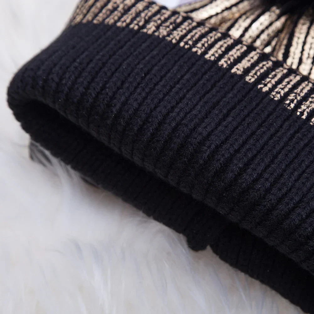 Hair Ball Warm Knitted Metallic Shiny Girl Autumn Winter Soft Crochet Cute Pompom Cap Beanie Windproof Solid Women Hats