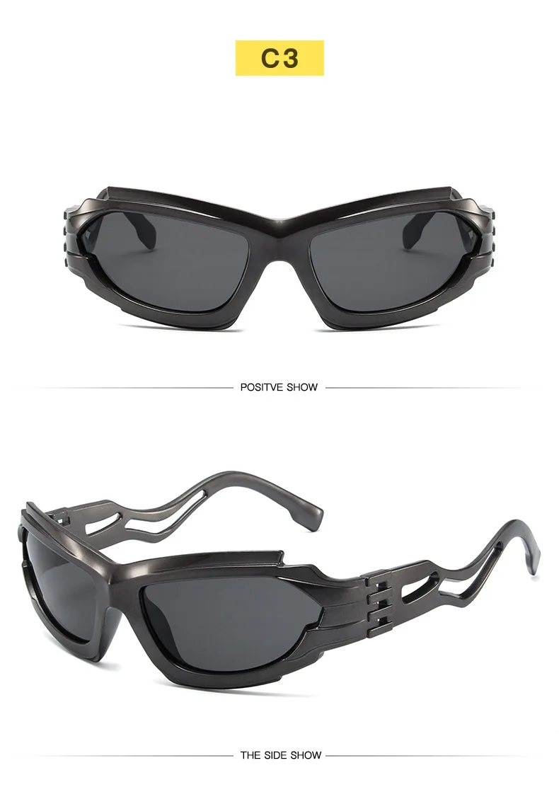 Outdoor Sport Sonnenbrille Frauen 2000S 90S Ästhetische Y2K Sonnenbrille Männer Vintage Shades Mode Coole Punk Goggle Brillen Wellenförmige Beine – Detail 7