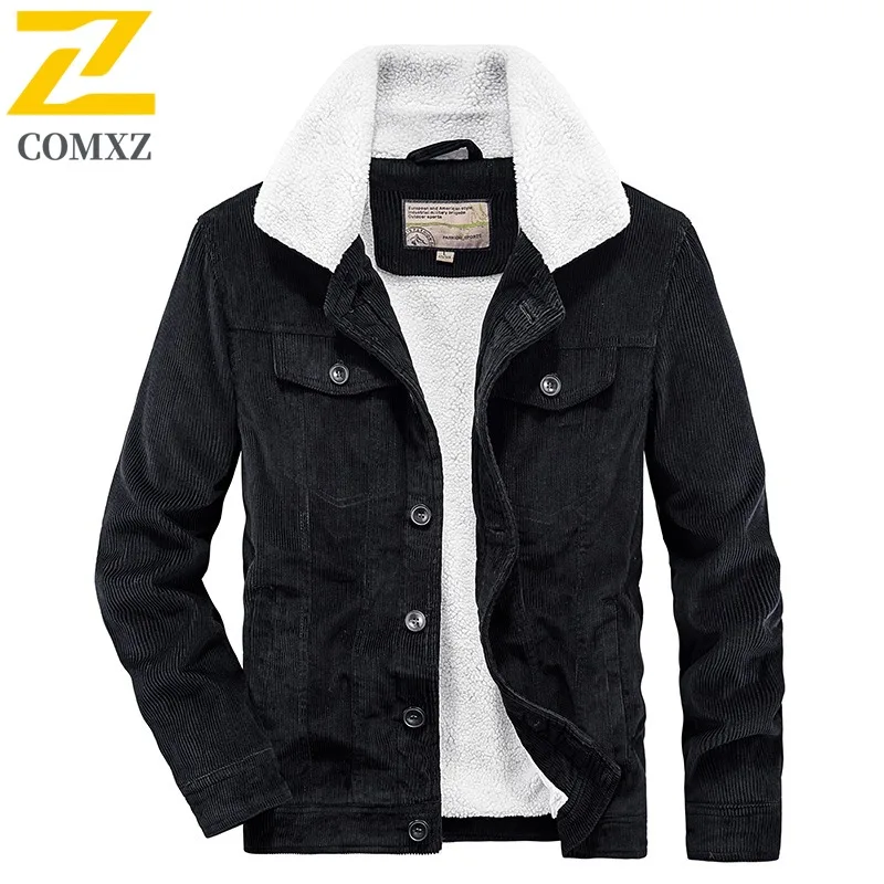 COMXZ 2025 رجل سروال قصير القطن وسادة مبطنة الشتاء سميكة عمال متعددة جيب فو الفراء طوق الدافئة في الهواء الطلق معطف غير رسمي