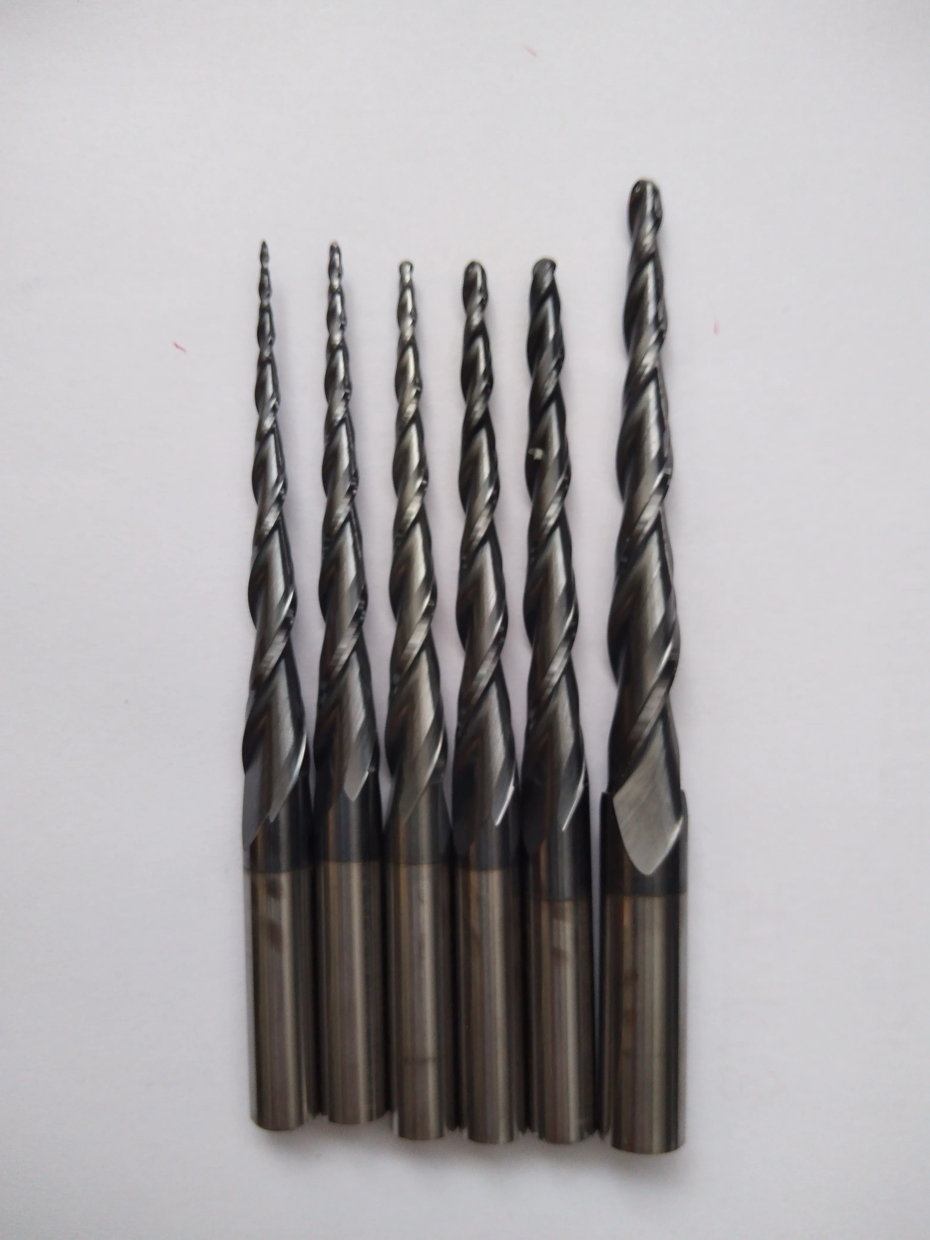 3pcs/lot R1.0/R1.5/R2.0* D8 *60mm*100mm 2F HRC55 solid carbide Taper Ball Nose EndMill milling cutter wood Engraving tools