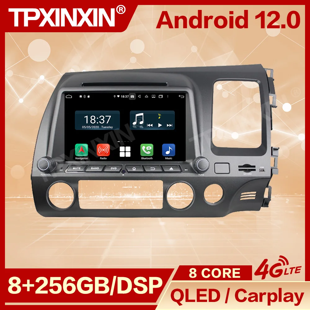 Automotive Multimedia GPS Navi Radio Coche With Bluetooth Carplay For Honda Civic 2006 2007 2008 2009 2010 2011 2 DIN Android 11