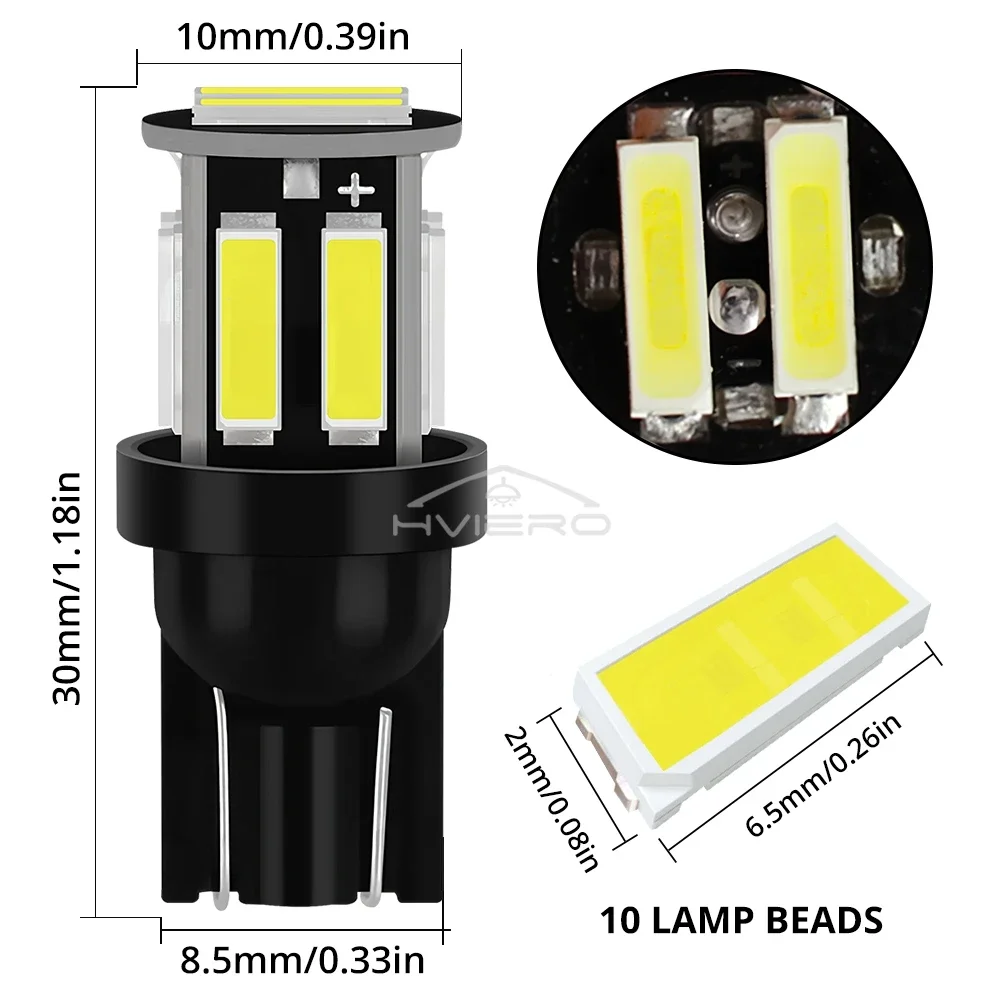 4Pcs T10 COB 10SMD Led 7020 Auto At Night LED 194 168 Wedge Replacement Reverse Instrument Panel Lamp White Bulbs For Lighting