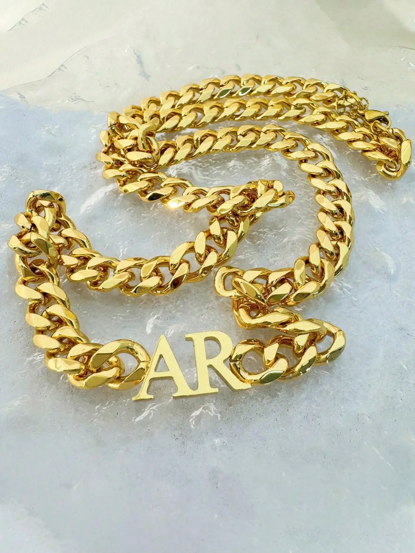 DOREMI 8mm Cuban Chain Choker Personalized Thick Letter Name Necklace and Bracelet Customized Initial Cuban Link Jewelry Set - Image 2