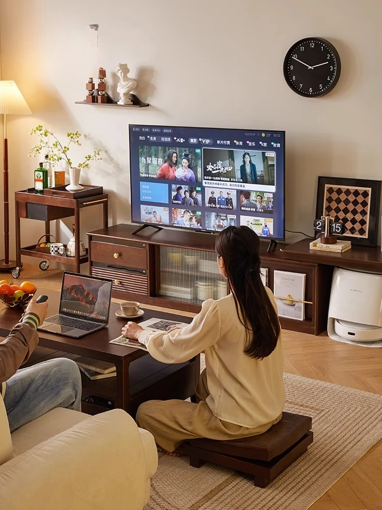 

Solid wood TV cabinet living room household small apartment retractable floor storage cabinet integrated coffee table combinatio