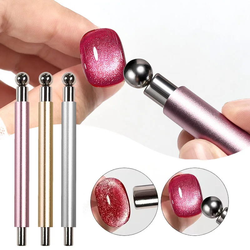 1Pcs Double-Headed Cat Eye Nail Art Magnetic Tool Cylindrical Stick with Ball Magnet Manicure Accessory