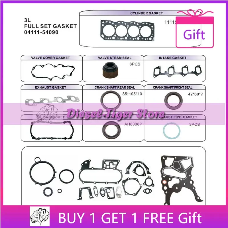 3L 3LT overhaul gasket kit for Toyota engine Hilux LN106 LN130 RUNNER 2.8 LTR