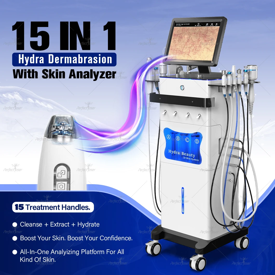 15 In 1 Hydra Dermabrasie Machine Huid Analyzer Diamant Gezicht Diepe Reiniging Anti-Veroudering Gezichts Fleuren Verstevigende Zorg Apparaat Salon