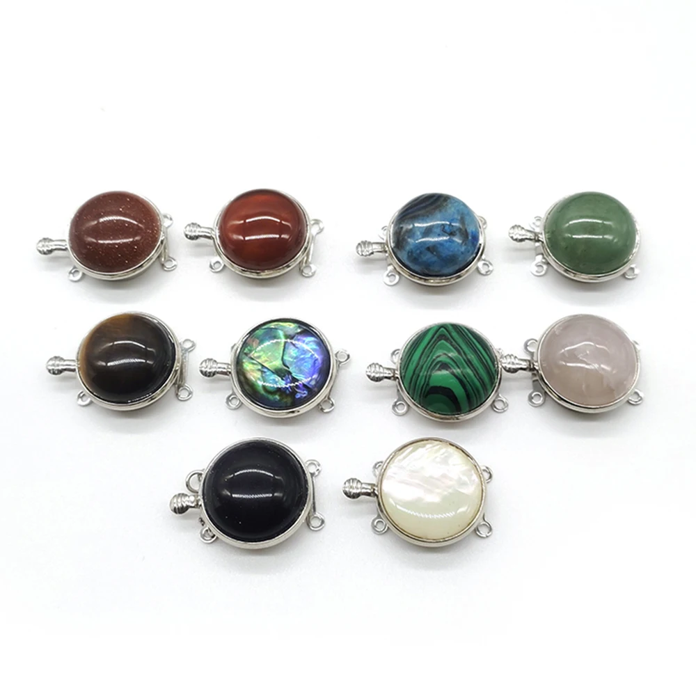 Round Two-ring Clasp Natural Stone Abalone Shell Tiger Eye 18x25mm Beads Men's and Women's Jewelry Two-ring Clasp Accessories