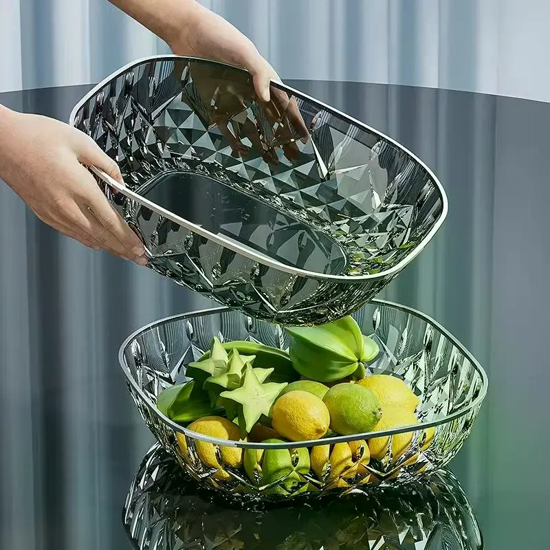 Fruit Bowl Crystal Gold Rim Diamond Cut Texture Shatter Resistant Serving Fruits Snacks Home Decor No Break Elegant