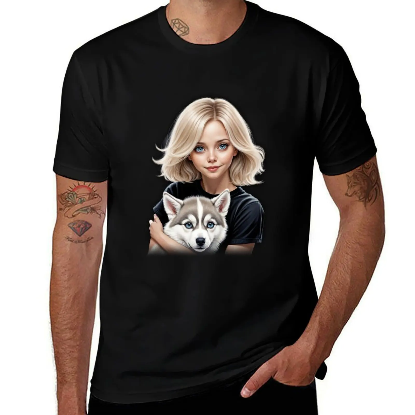 The Girl and the Siberian Husky T-Shirt valentines clothes Man t-shirt new edition sweat shirts, men