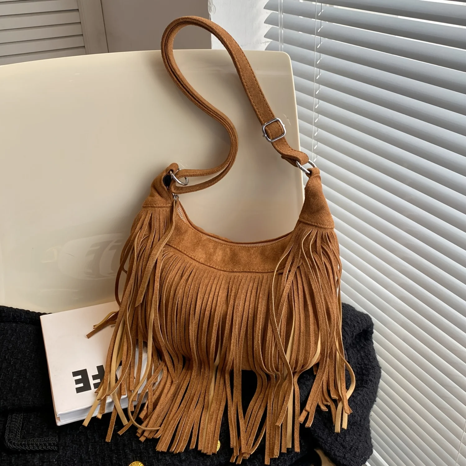 

Stylish Fringe Crossbody Bag | Perfect for Travel with Zip Closure | Versatile & Secure | Solid Color Choice Travel cubes Makeup