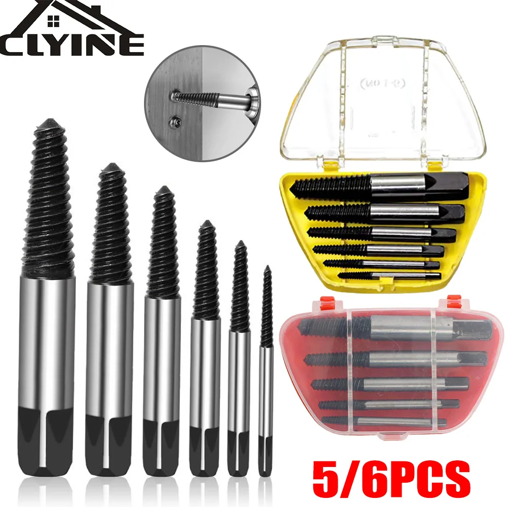 5/6pcs Hex Screw Extractors Tool Center Drill Bits Guide Set Damaged Bolt Remover Removal Tools Speed Easy Out Set Power Tools