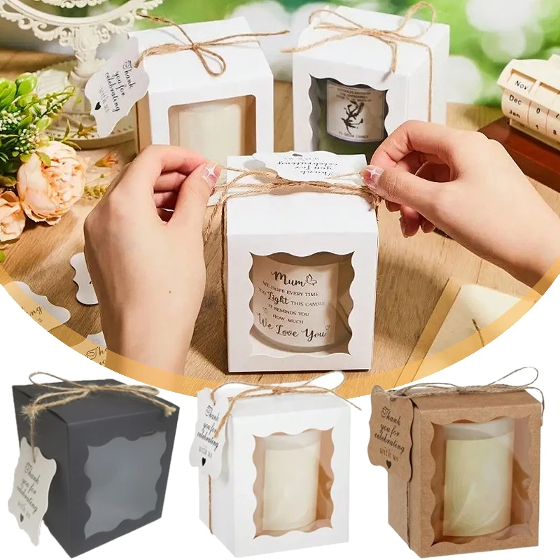 

10PCS/set Kraft Paper Open Window Gift Box Baking Cake Cup Favor Candy Packaging Boxes with Tag Rope Wedding Party Decoration