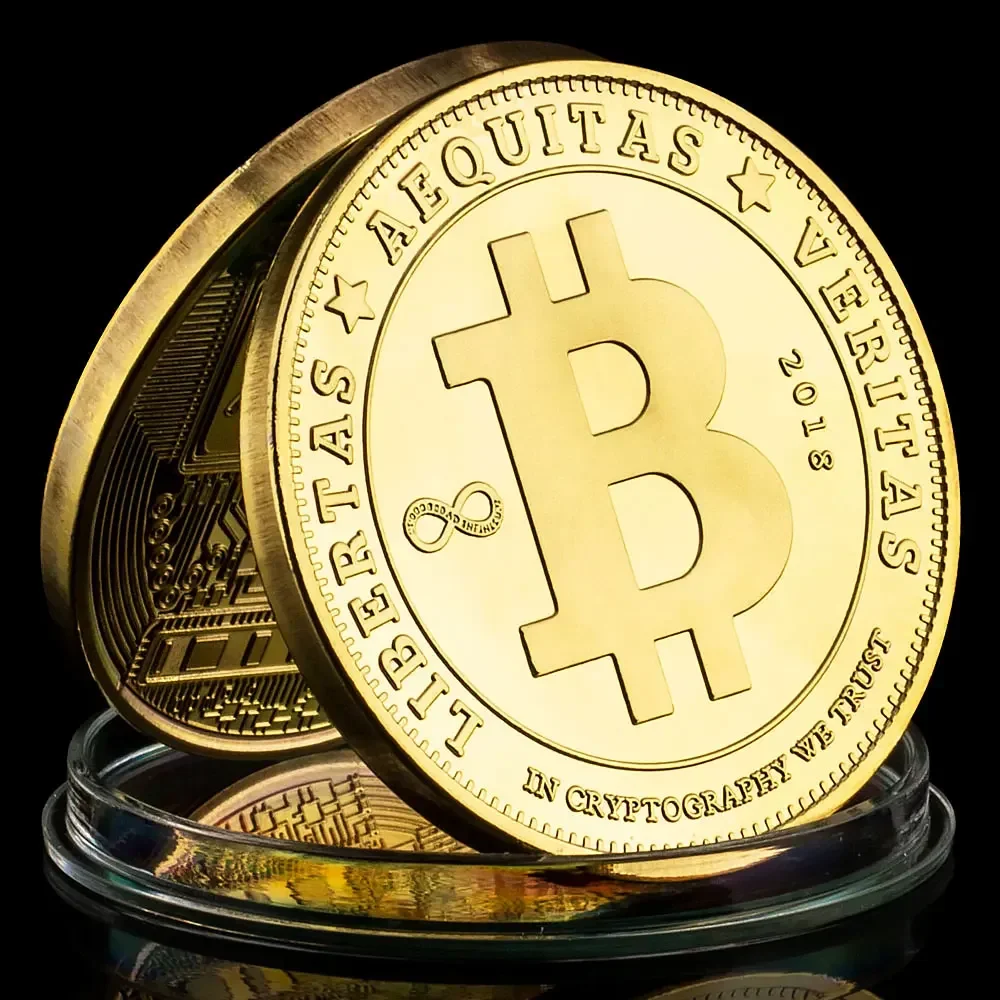 Golden Plated Commemorative Coins Special Gift Libertas Aequitas Veritas Bitcoin Crypto Currency Souvenir Coin