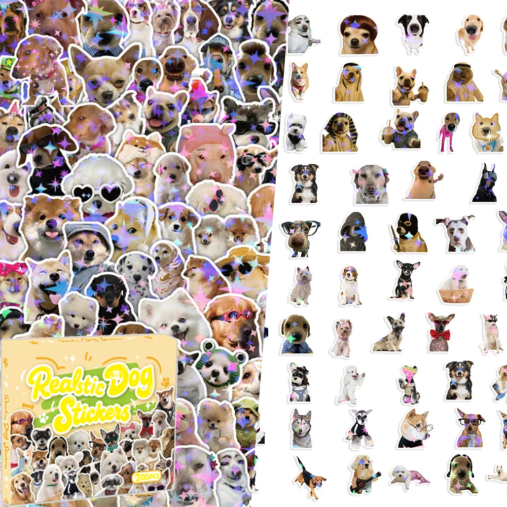 

10/30/50/100/200pcs Cute Animal Dog Meme Stickers Funny Cartoon Laser Sticker DIY Stationery Luggage Phone Classic Kid Toy Decal