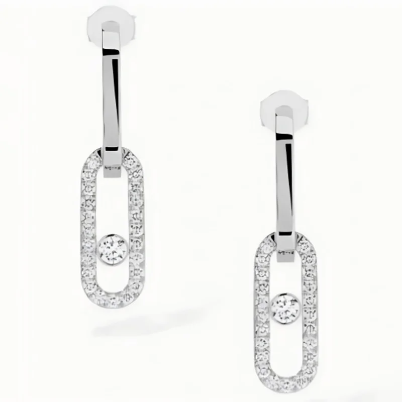 S925 single inlaid MESSIKA, exquisite light luxury oval teardrop earrings. Classic style, slidable