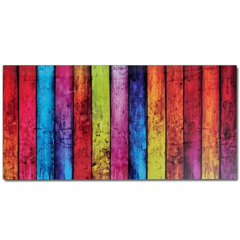 Moderner Couchtisch mit Rainbow-Print auf Glasplatte, schwarzes Gestell, 90 x 45 x 32 cm