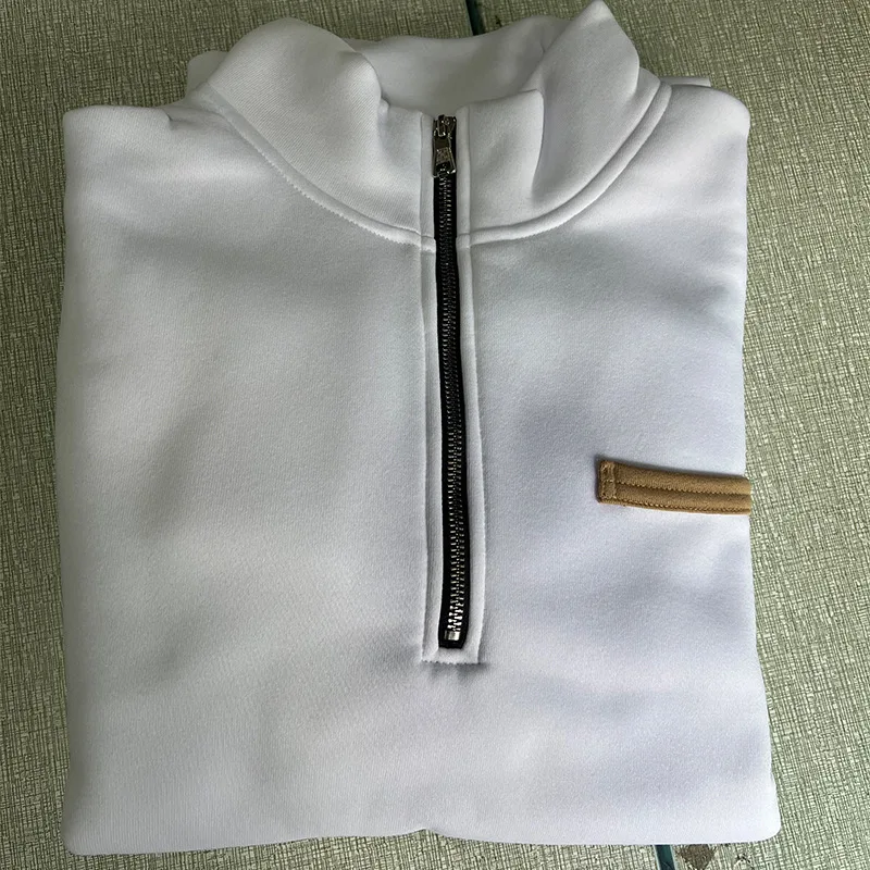 Amerikanischer Herbst- und Winter-Herrenpullover aus schwerem Fleece mit langen Ärmeln, halbem Reißverschluss, lockerem Schnitt und Stehkragen – Detail 7