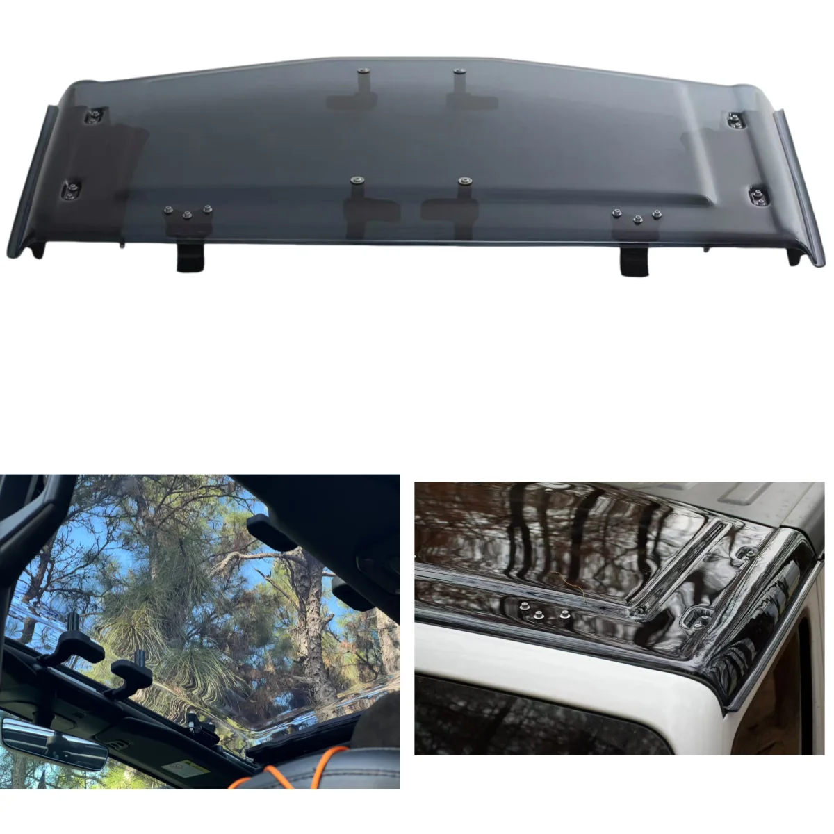 

JL/JT Summer Sunroof Wide-View Waterproof & UV-Resistant with Rain Gutters Superior Seam Sealing vs OEM Polycarbonate