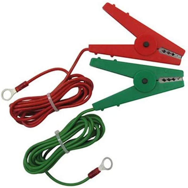 2PCS Green Electric Fence Live Earth Connection Leads Cables Heavy Duty w/ Crocodile Clip For Agriculture Energizer Replacement