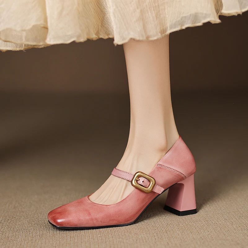 

Новинка 2025, размер 34–40, туфли-лодочки Мэри Джейн из натуральной кожи, туфли на высоком каблуке с пряжками, вечерние свадебные туфли, женские туфли-лодочки для выпускного вечера, офисные туфли на каблуке