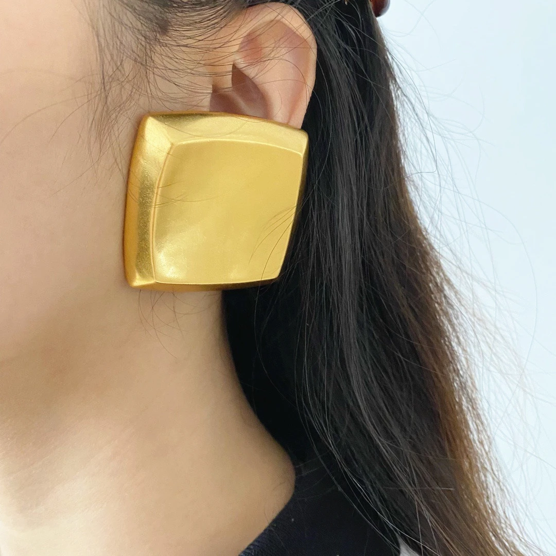 

Exaggerated Geometric Large Square Hollow Ear Earrings for Women Girls Vintage Thick Heavy Metal Jewelry Gifts