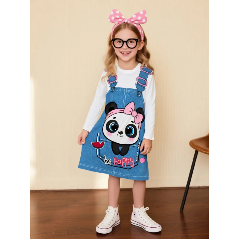 

Young Girl Cartoon Print round Neck Long Sleeve Fashion Casual Dress 2026 Style Comfortable Dress for Girls