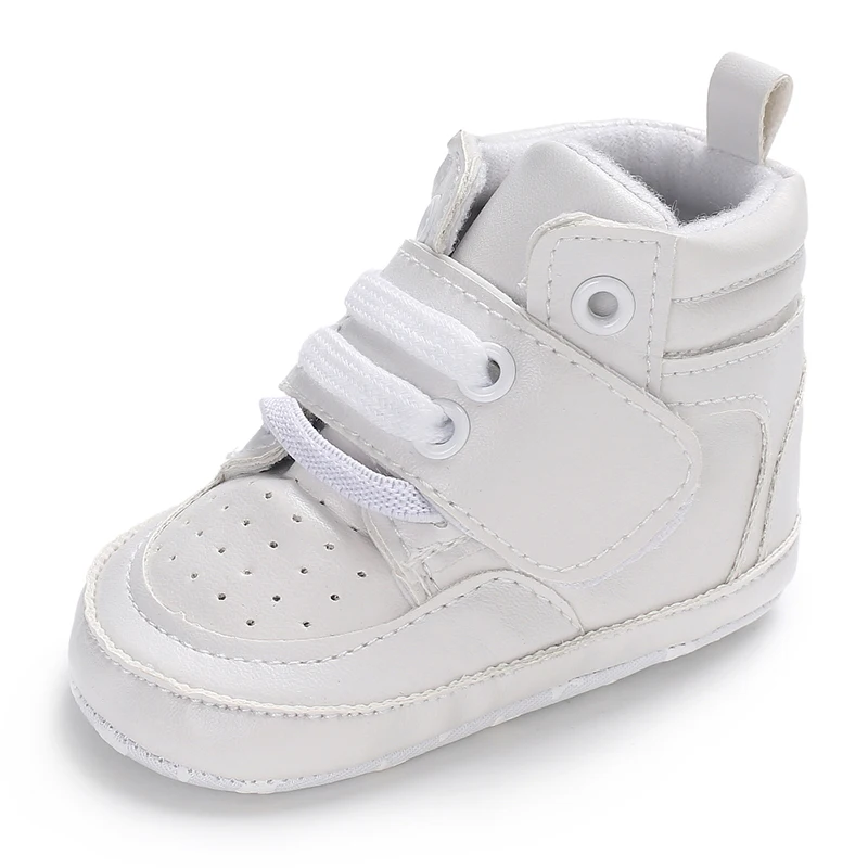 0-18M scarpe da neonato ragazzo ragazza Sport suola morbida in pelle PU First Walker Sneakers Casual scarpe da battesimo bianche