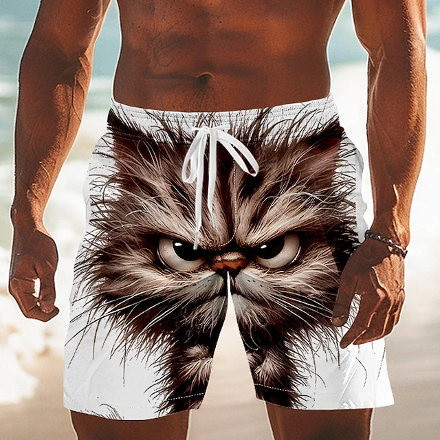 

Funny Animal Face 3d Print Mens Beach Shorts Quick Dry Drawstring Elastic Waist Swim Trunks Goat Duck Cat Graphic Cartoon Shorts