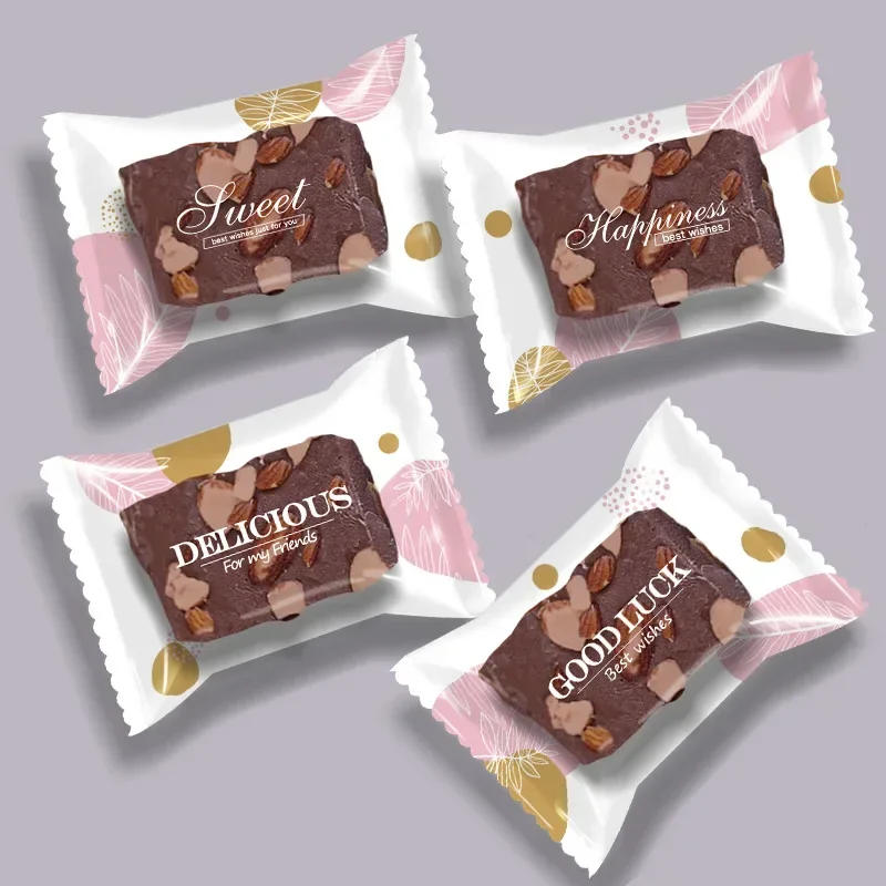 100pcs Nougat Frosted Machine Sealed Bags DIY Handmade Candy Biscuit Dessert Baking Opp Food Packing Bakery Party Favors Pouch