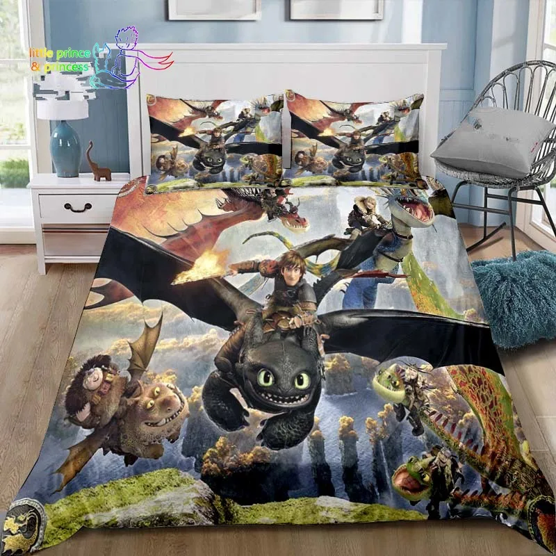 Imagem -05 - Conjunto de Cama de Desenho Animado para Adultos e Crianças 3d Dragon Print Solteiro Gêmeo Completo Rainha Cama King Size Quarto Presente