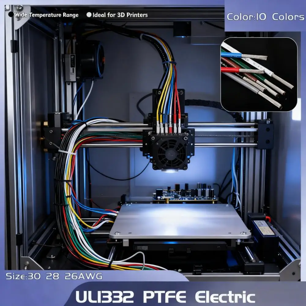 High-Temp UL1332 PTFE/FEP Cable 30-26AWG  Tinned Copper Wire Resistant To Acid & Oil for 3D Printers & Industrial Controls
