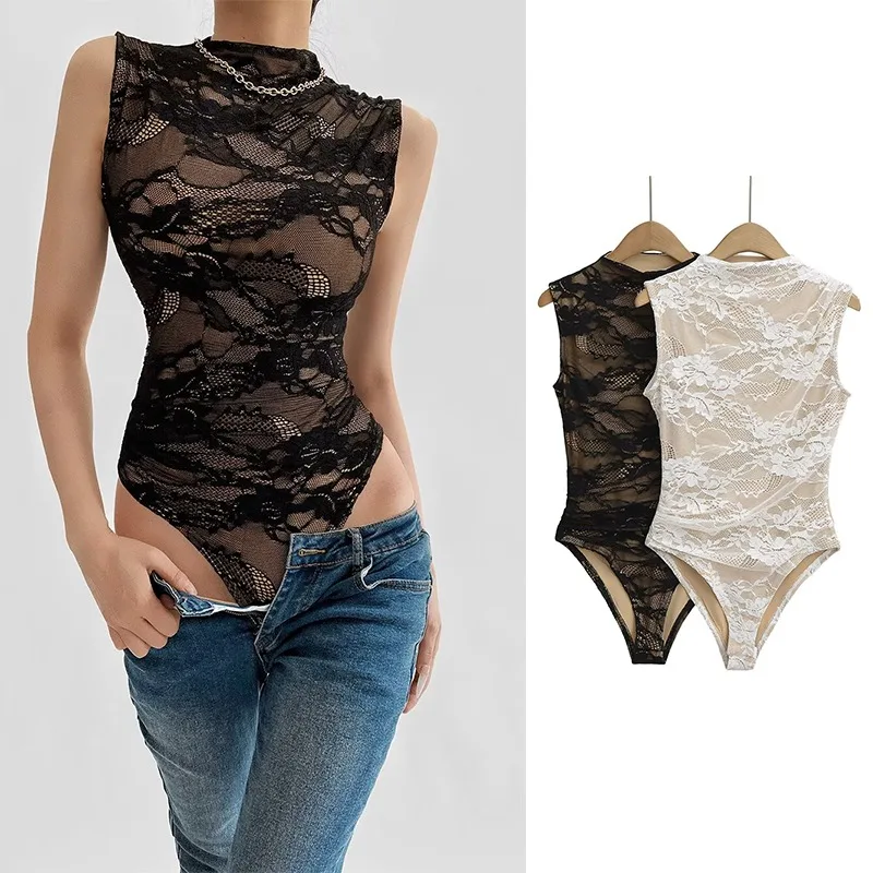 

TRAFZR Y2k Bodysuit Women's Bodice Crotch Fullbody Mesh Summer Top Trend Cutout Black Skins Shorts Lace Lingerie Sexy Slimming